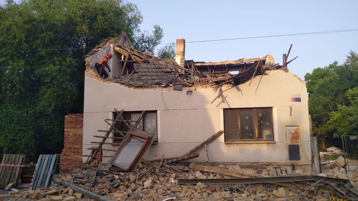 Část domu na Mladoboleslavsku se při opravě zřítila, sutiny prohledával pes